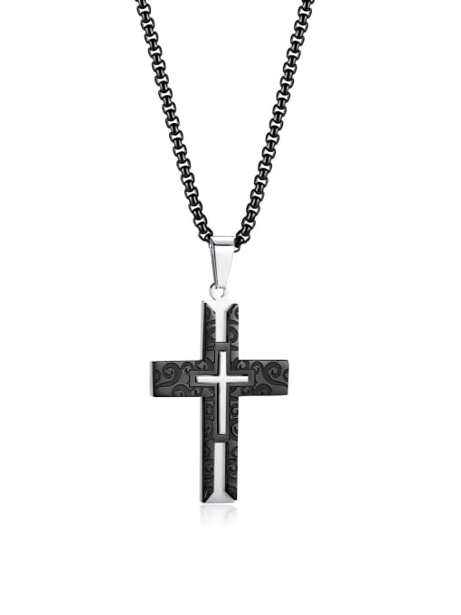 [2172]black single pendant Titanium Steel Cross Minimalist Regligious Necklace